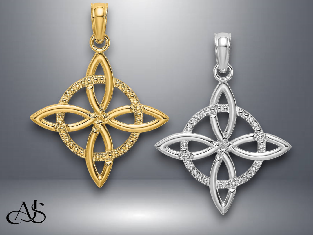 14K Yellow Gold White Gold Small Celtic Eternity Knot Charm with Necklace Chain Options