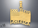 Load image into Gallery viewer, 14K Yellow Gold Polished Textured God Bless America w/ Flag Charm with Necklace Chain Options
