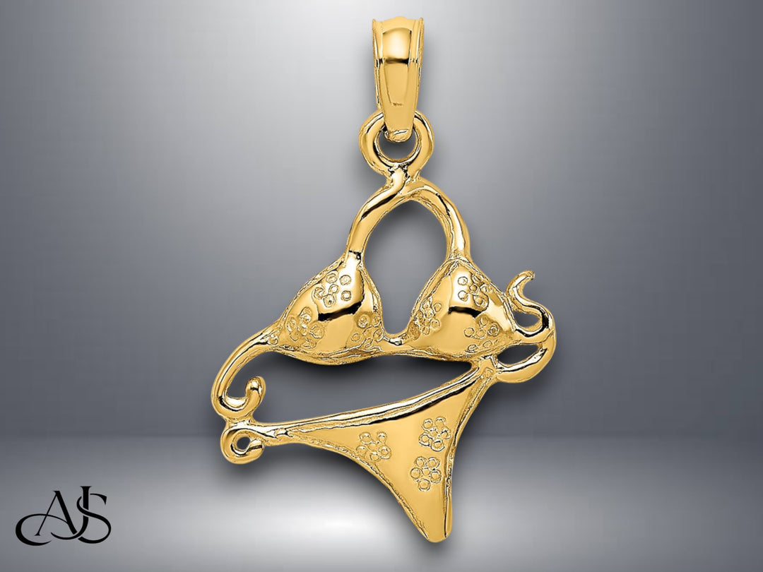 14K Yellow Gold Bikini Bathing Suit Charm with Necklace Chain Options