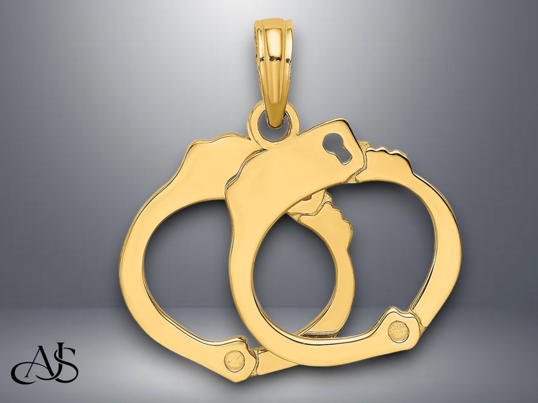 14K Yellow Gold 2-Piece Handcuffs Charm with Necklace Chain Options