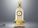Load image into Gallery viewer, 14K Yellow Gold w/ Enamel 3-D Moveable Clock In Glass Dome Charm with Necklace Chain Options
