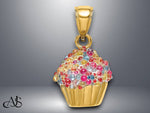 Load image into Gallery viewer, 14K Yellow Gold 3-D w/Colored Bead Icing Cupcake Charm with Necklace Chain Options
