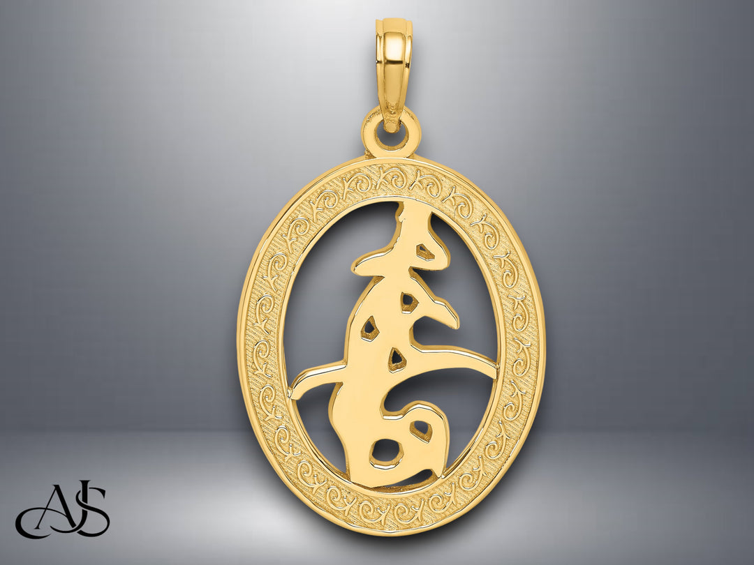 14K Yellow Gold Chinese Love Symbol In Engraved Oval Frame Charm with Necklace Chain Options