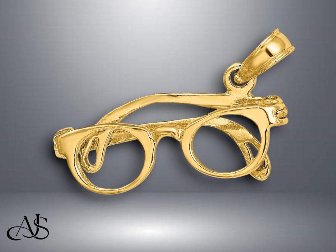 14K Yellow Gold White Gold 3-D Moveable Glasses Charm with Necklace Chain Options