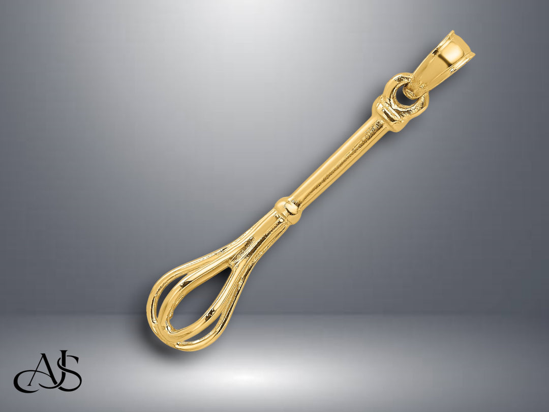 14K Yellow Gold 3-D Polished Whisk Charm with Necklace Chain Options
