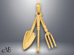 Load image into Gallery viewer, 14K Yellow Gold 3-D Moveable Garden Hand Tool Collection Charm with Necklace Chain Options
