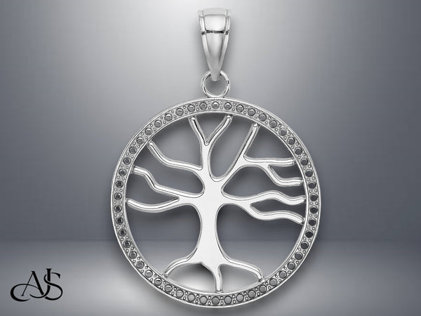 14K Yellow Gold White Gold Large Tree Of Life In Round Frame Charm with Necklace Chain Options