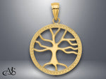 Load image into Gallery viewer, 14K Yellow Gold White Gold Large Tree Of Life In Round Frame Charm with Necklace Chain Options
