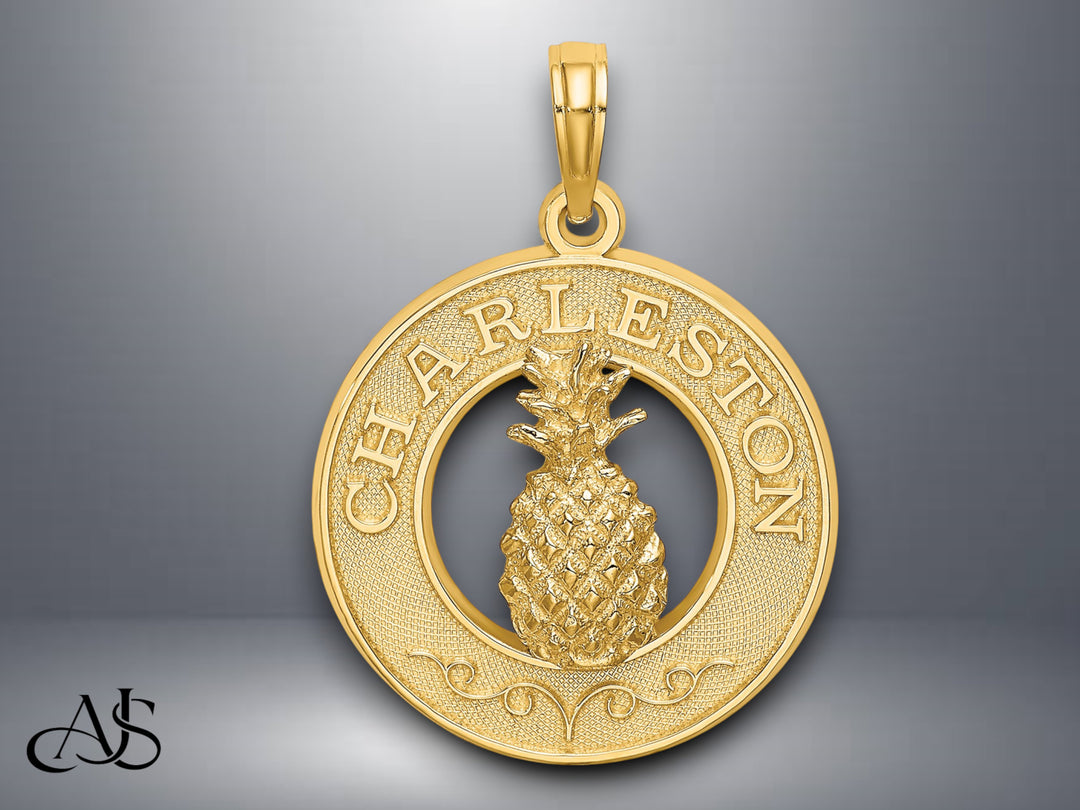 14K Yellow Gold CHARLESTON Pineapple Charm with Necklace Chain Options