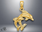 Load image into Gallery viewer, 14K Yellow Gold Polished 2-D Mini Double Dolphins Charm with Necklace Chain Options
