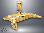 Load image into Gallery viewer, 14K Yellow Gold 3-D w/ Textured Underside Humpback Whale Charm with Necklace Chain Options
