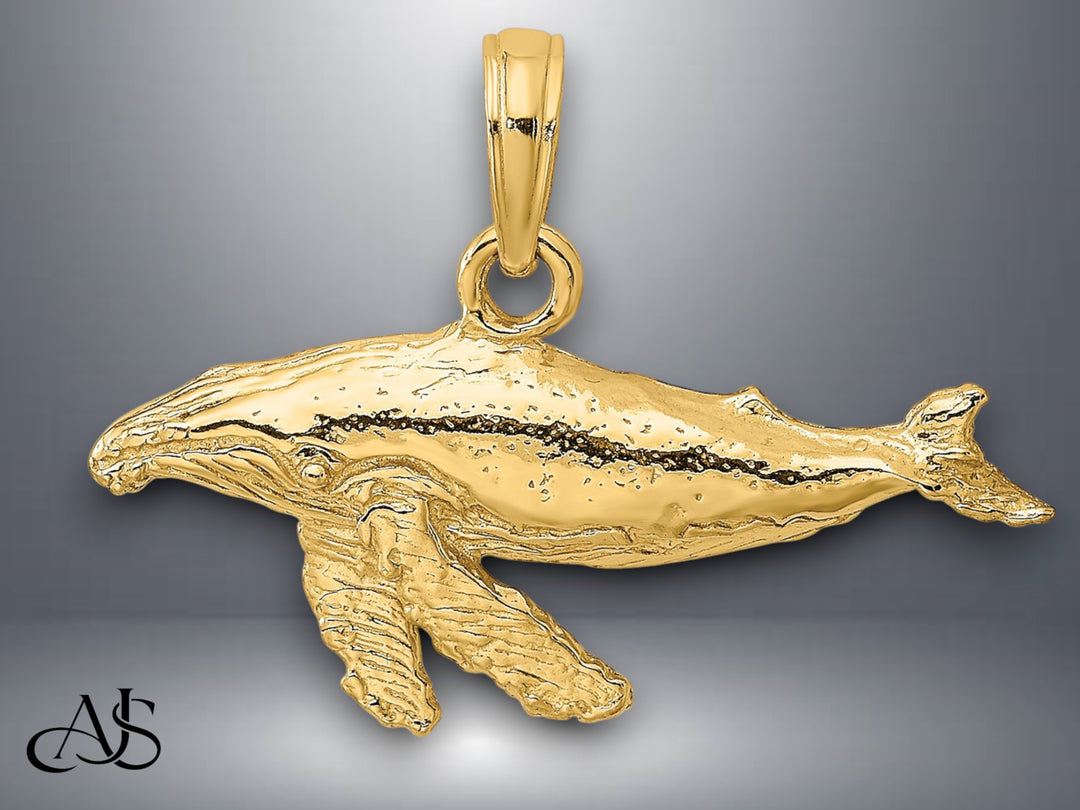 14K Yellow Gold 2-D Whale Charm with Necklace Chain Options