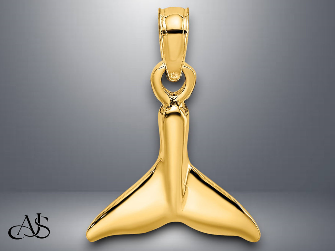 14K Yellow Gold Polished Small Whale Tail Charm with Necklace Chain Options