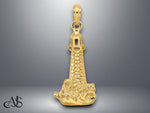 Load image into Gallery viewer, 14K Yellow Gold Polished Open Back Lighthouse W/ Wave Charm with Necklace Chain Options
