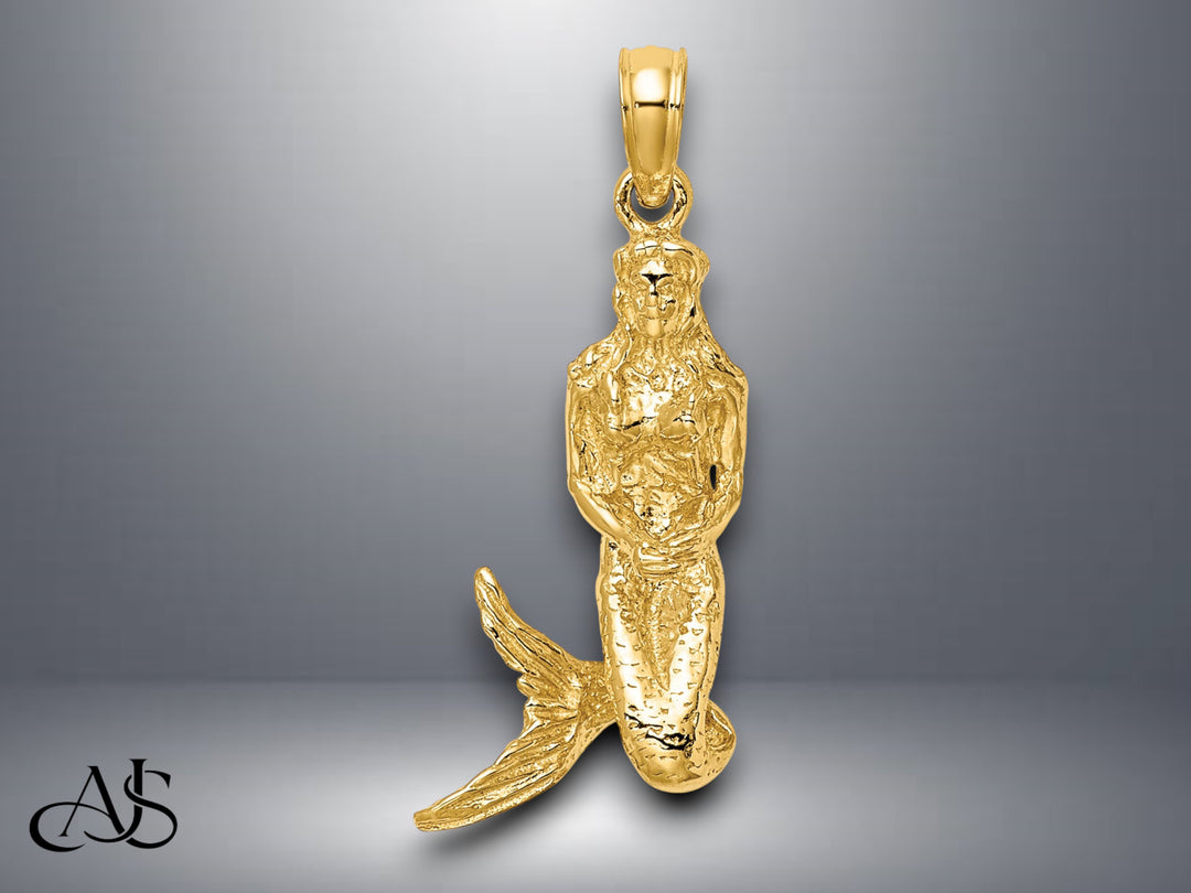 14K Yellow Gold 3-D Mermaid Charm with Necklace Chain Options