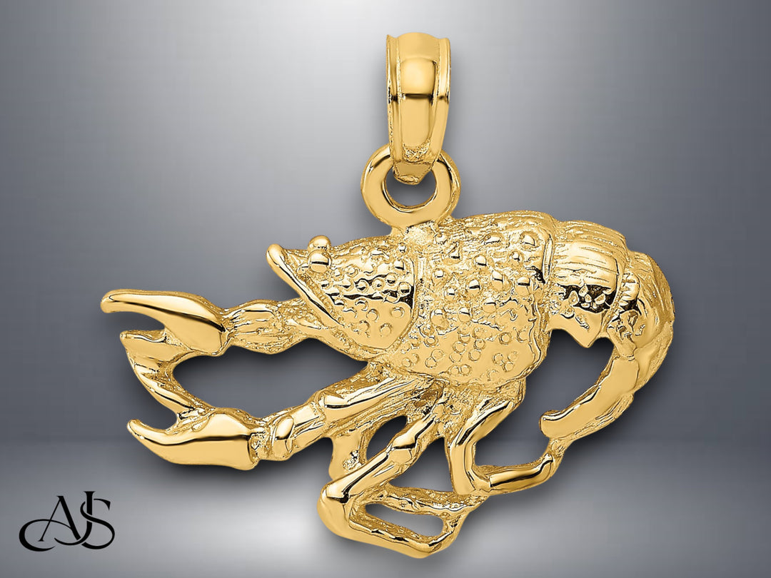 14K Yellow Gold Textured Crawfish Charm with Necklace Chain Options