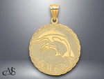 Load image into Gallery viewer, 14K Yellow Gold JAMAICA and Dolphins Disk Charm with Necklace Chain Options
