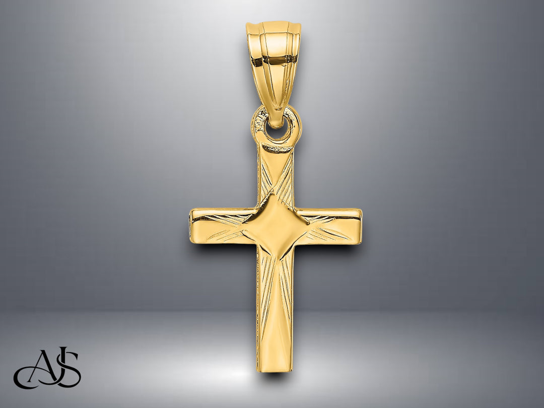 14K Yellow Gold White Gold Diamond Shape Center Mini Cross Charm with Necklace Chain Options