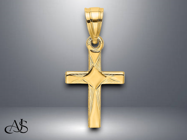 14K Yellow Gold White Gold Diamond Shape Center Mini Cross Charm with Necklace Chain Options