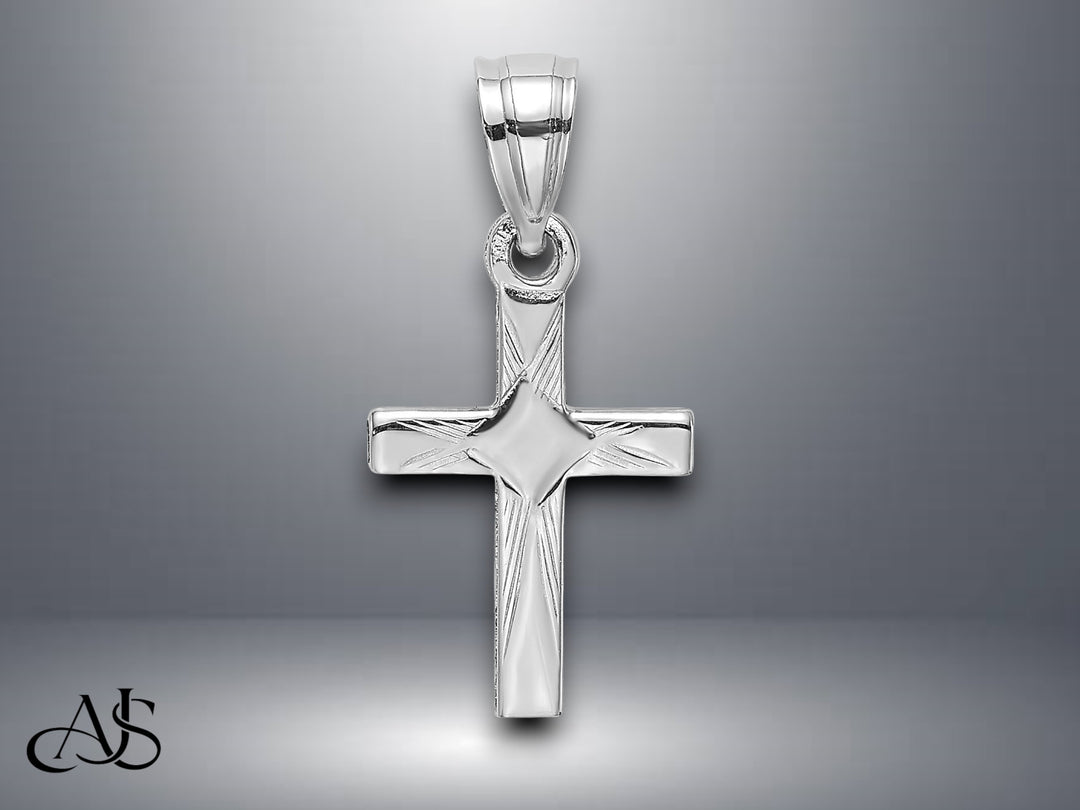 14K Yellow Gold White Gold Diamond Shape Center Mini Cross Charm with Necklace Chain Options