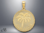 Load image into Gallery viewer, 14K Yellow Gold JAMAICA and Palm Tree Disk Charm with Necklace Chain Options
