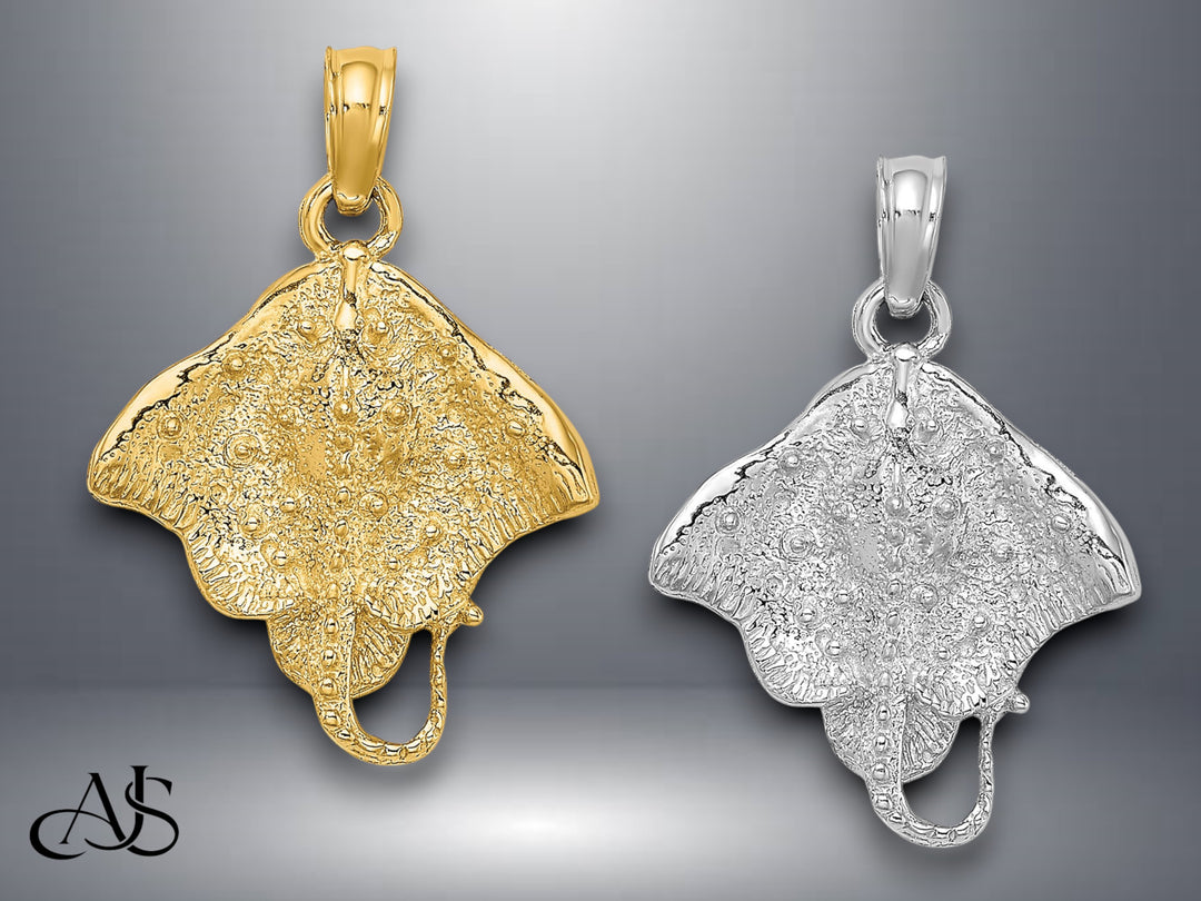 14K Yellow Gold White Gold Stingray Charm with Necklace Chain Options
