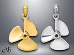 Load image into Gallery viewer, 14K Yellow Gold White Gold 3-D Polished Three Blade Propeller Charm with Necklace Chain Options
