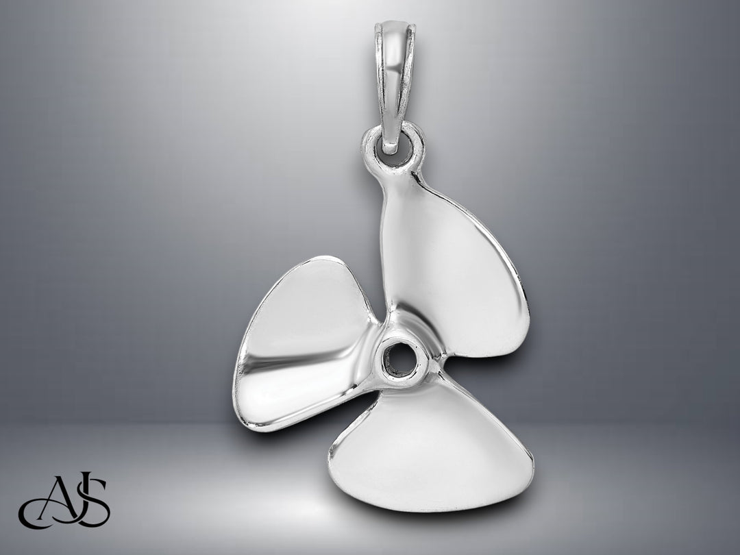 14K Yellow Gold White Gold 3-D Polished Three Blade Propeller Charm with Necklace Chain Options