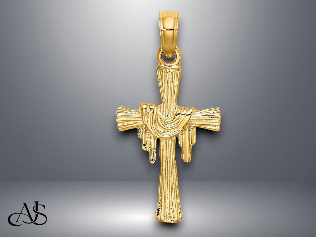 14K Yellow Gold Cross w/ Drape Charm with Necklace Chain Options
