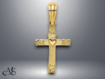 Load image into Gallery viewer, 14K Yellow Gold Textured Mini Cross w/ Heart Charm with Necklace Chain Options
