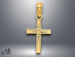 Load image into Gallery viewer, 14K Yellow Gold Polished and Engraved Mini Cross W/ Flower Charm with Necklace Chain Options
