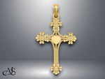 Load image into Gallery viewer, 14K Yellow Gold Beaded Tip Cross w/ Heart Center Charm with Necklace Chain Options
