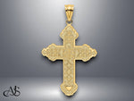 Load image into Gallery viewer, 14K Yellow Gold Flower Center Scroll Cross Charm with Necklace Chain Options
