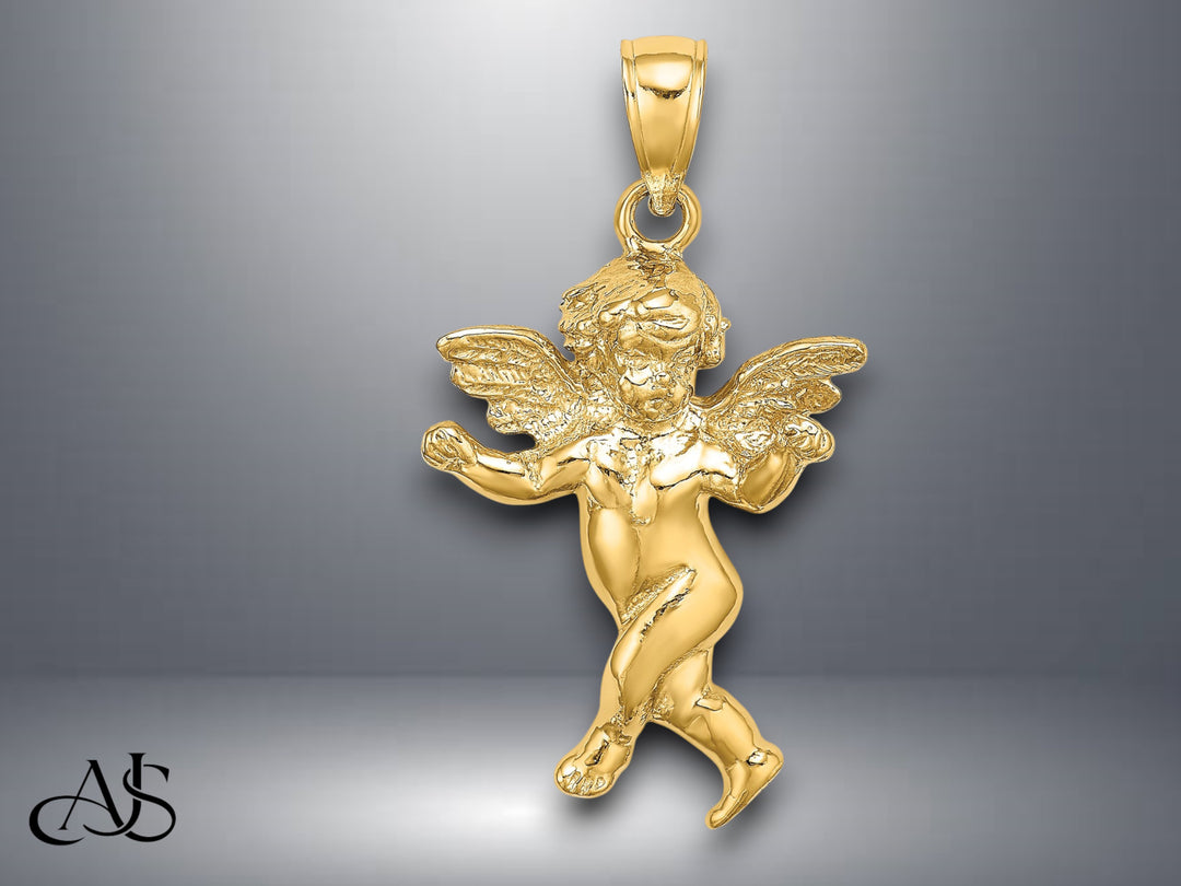 14K Yellow Gold Guardian Angel Walking Charm with Necklace Chain Options