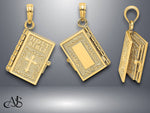 Load image into Gallery viewer, 14K Yellow Gold 3-D Moveable Pages Holy Bible w/ Lords Prayer Charm with Necklace Chain Options
