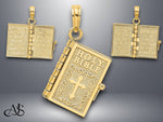 Load image into Gallery viewer, 14K Yellow Gold 3-D Moveable Pages Holy Bible w/ Lords Prayer Charm with Necklace Chain Options
