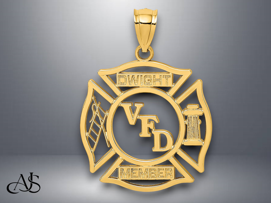 14K Yellow Gold VFD DWIGHT MEMBER In Shield Charm with Necklace Chain Options