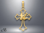 Load image into Gallery viewer, 14K Yellow Gold Cut-Out Dove Center Cross Charm with Necklace Chain Options
