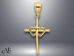 Load image into Gallery viewer, 14K Yellow Gold Polished Double Hearts On Stick / Infinity Circles Cross Charm with Necklace Chain Options
