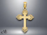 Load image into Gallery viewer, 14K Yellow Gold Polished and Textured Fancy Cross Charm with Necklace Chain Options

