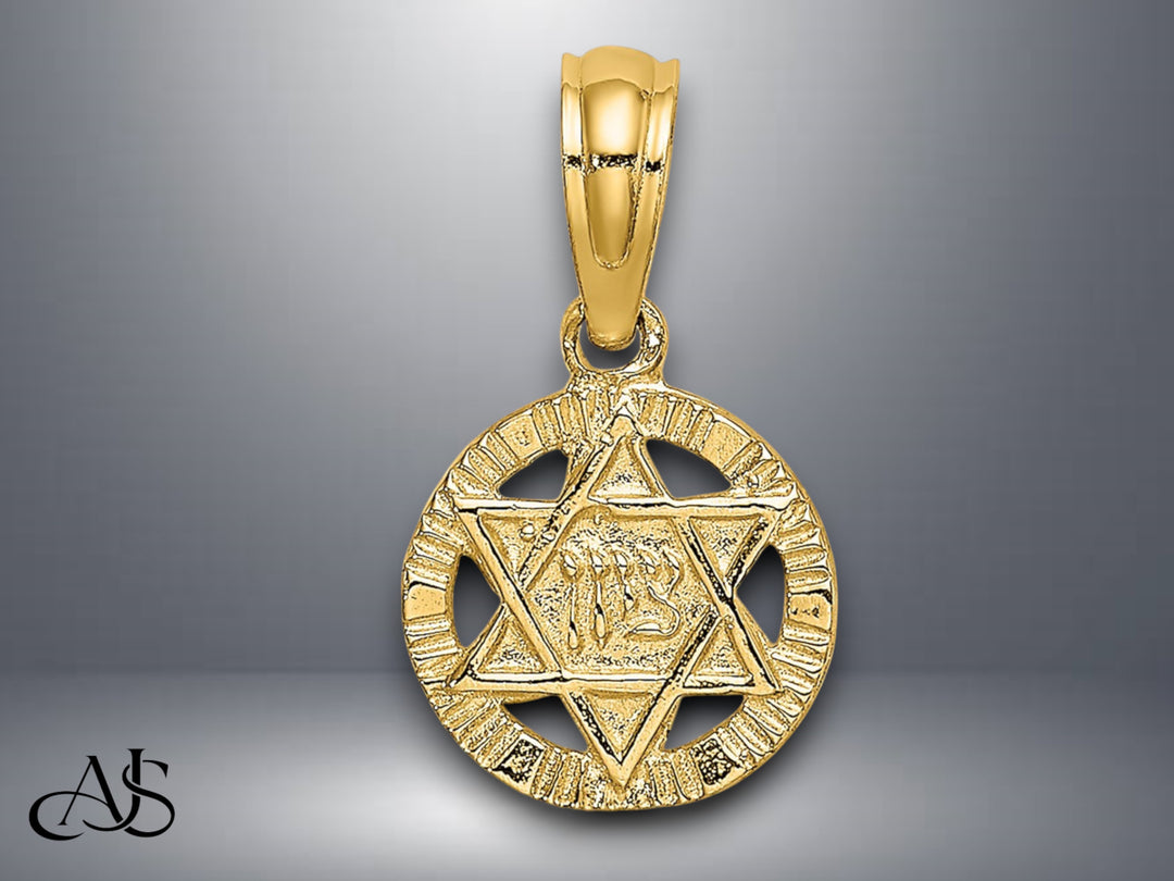 14K Yellow Gold Engraved Star Of David Charm with Necklace Chain Options