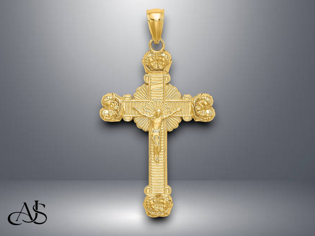 14K Yellow Gold Crucifix W/ Sunburst Charm with Necklace Chain Options