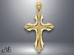 Load image into Gallery viewer, 14K Yellow Gold Textured Cut-Out Crucifix W/Budded Tips Charm with Necklace Chain Options
