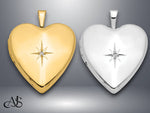 Load image into Gallery viewer, 14K Yellow Gold White Gold Diamond Star 20mm Heart Locket | Build Your Locket Necklace with Engraving, Photo insertions, and Chain Options
