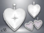 Load image into Gallery viewer, 14K Yellow Gold White Gold Diamond Star 20mm Heart Locket | Build Your Locket Necklace with Engraving, Photo insertions, and Chain Options
