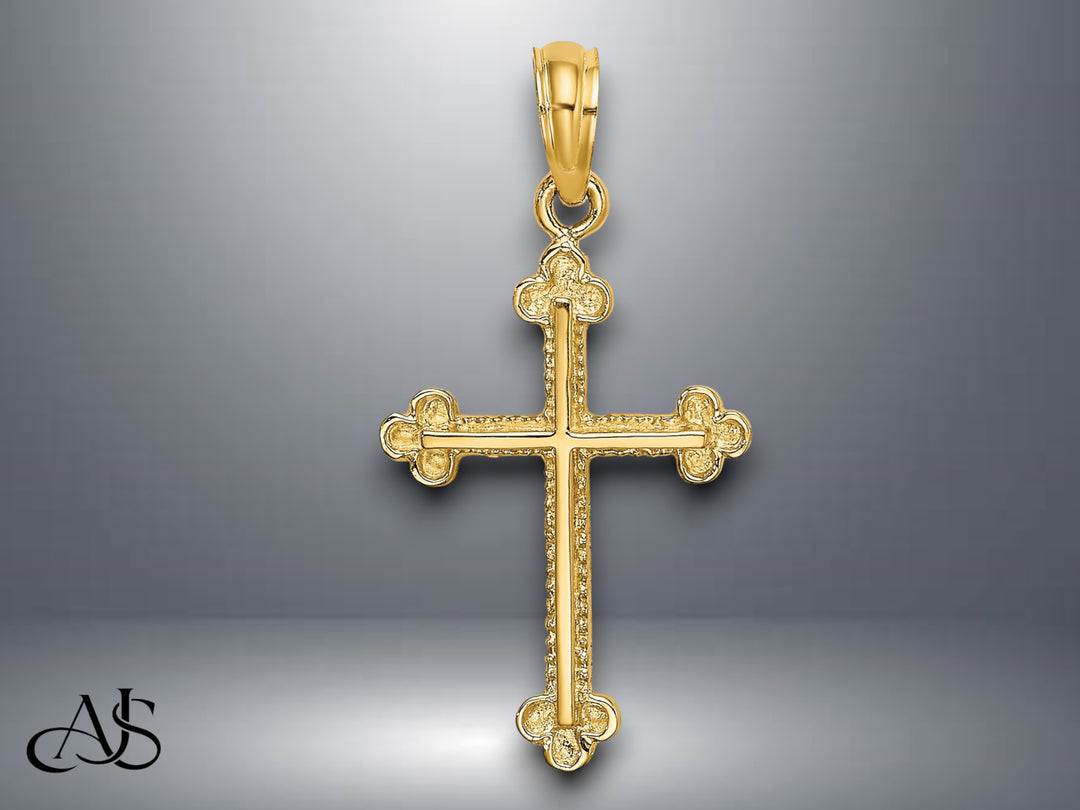 14K Yellow Gold Cross W/ Spade Tip Edges Charm with Necklace Chain Options