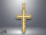 Load image into Gallery viewer, 14K Yellow Gold Cross w/ Filigree Lace Trim Charm with Necklace Chain Options

