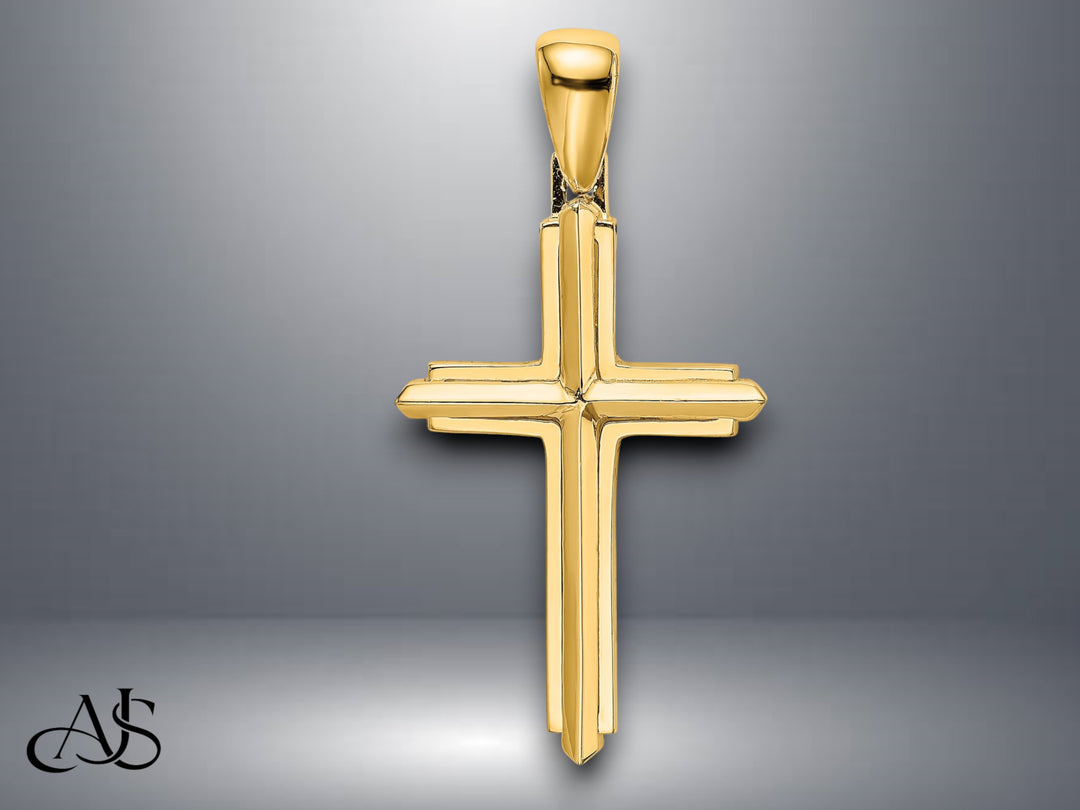 14K Yellow Gold White Gold Polished Cross Charm with Necklace Chain Options