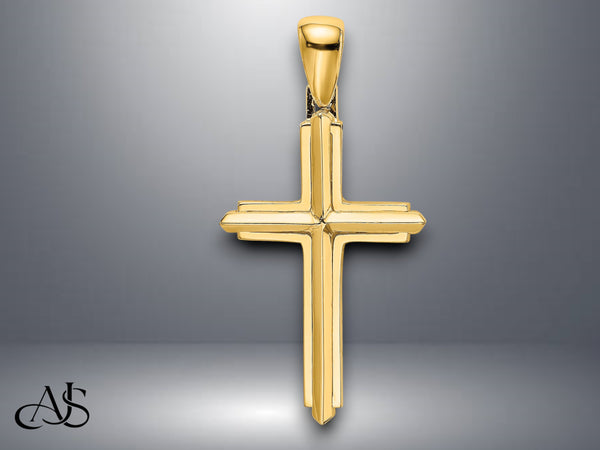 14K Yellow Gold White Gold Polished Cross Charm with Necklace Chain Options