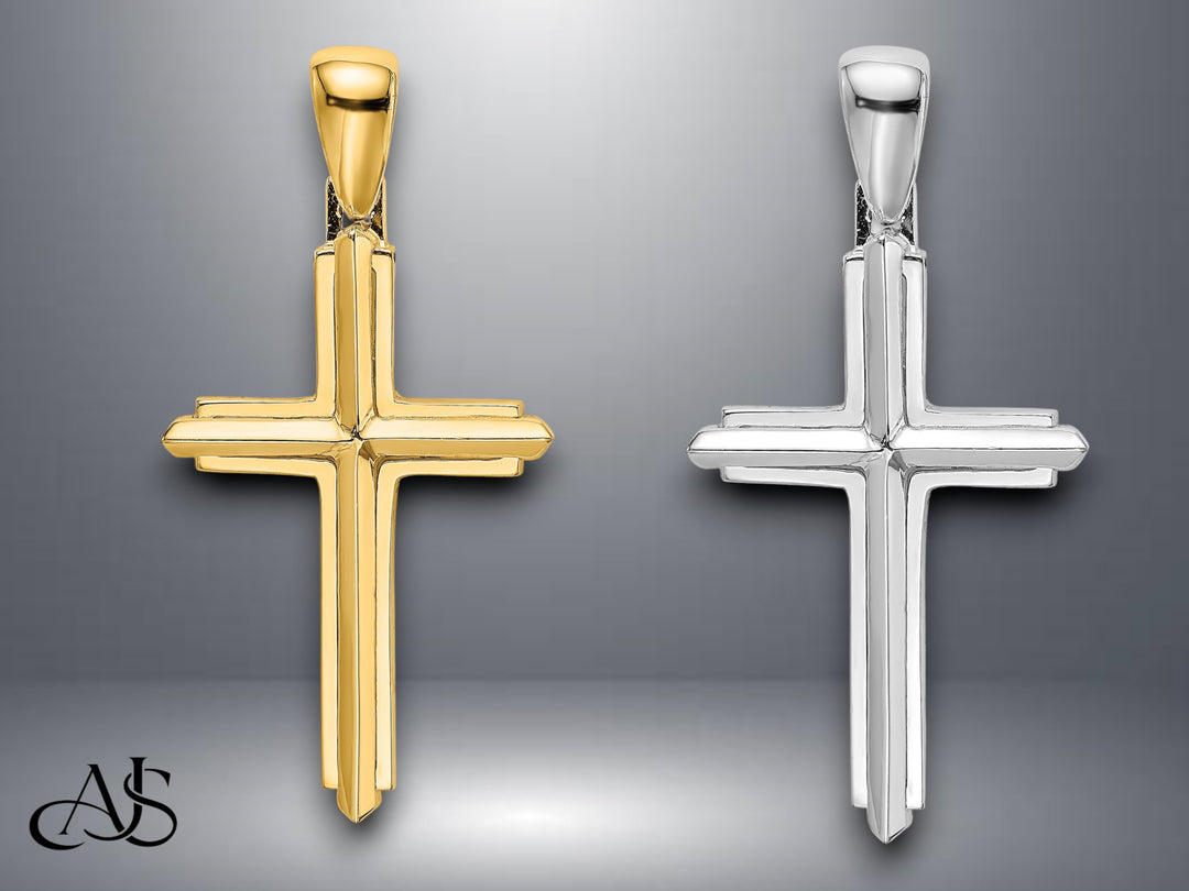 14K Yellow Gold White Gold Polished Cross Charm with Necklace Chain Options